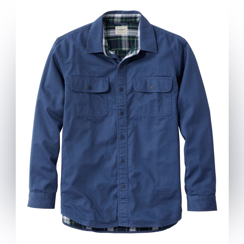 Men’s LL Bean Flannel Lined Shirt Jacket, Raven Blue XLTall Traditional Fit EUC
